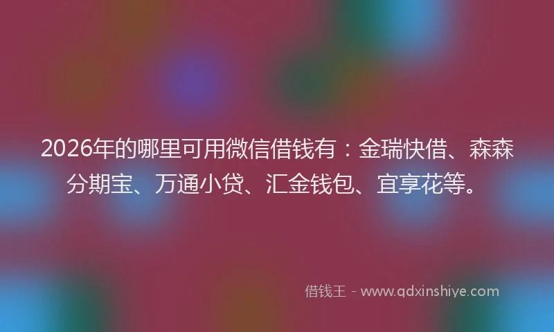 2026年的哪里可用微信借钱有：金瑞快借、森森分期宝、万通小贷、汇金钱包、宜享花等。