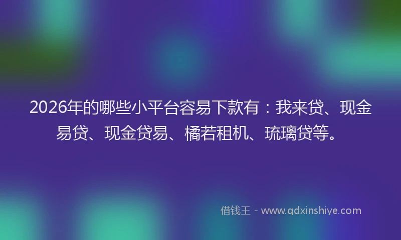 2026年的哪些小平台容易下款有：我来贷、现金易贷、现金贷易、橘若租机、琉璃贷等。