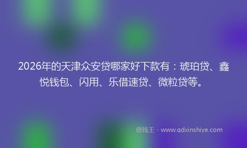 2026年的天津众安贷哪家好下款有：琥珀贷、鑫悦钱包、闪用、乐借速贷、微粒贷等。