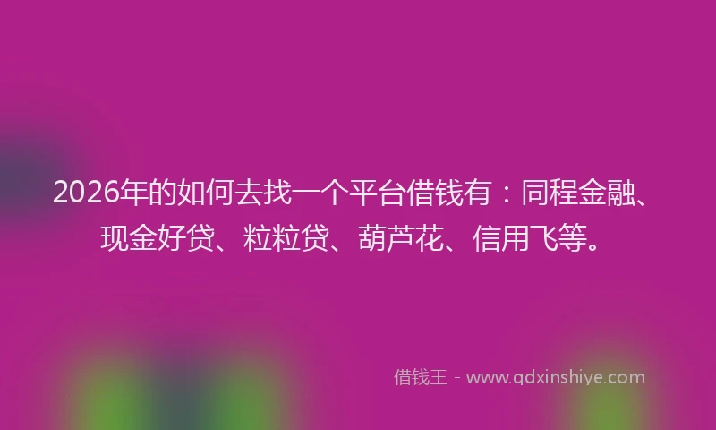 2026年的如何去找一个平台借钱有：同程金融、现金好贷、粒粒贷、葫芦花、信用飞等。