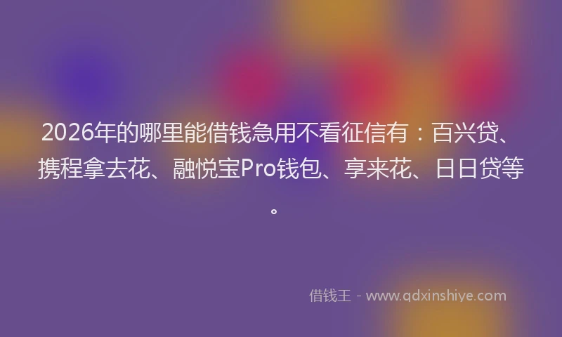 2026年的哪里能借钱急用不看征信有：百兴贷、携程拿去花、融悦宝Pro钱包、享来花、日日贷等。
