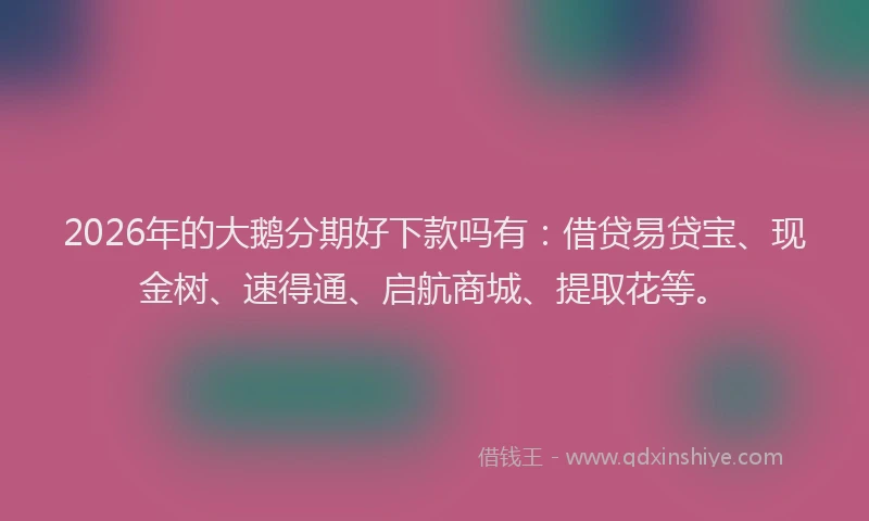 2026年的大鹅分期好下款吗有：借贷易贷宝、现金树、速得通、启航商城、提取花等。