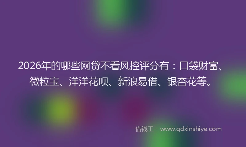 2026年的哪些网贷不看风控评分有：口袋财富、微粒宝、洋洋花呗、新浪易借、银杏花等。