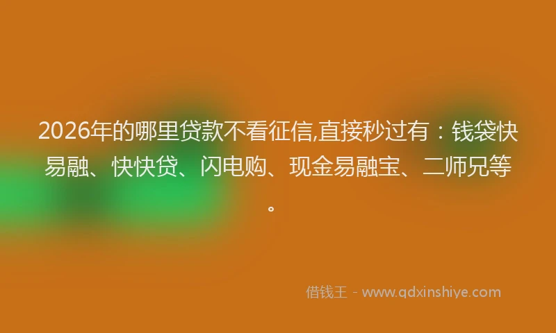 2026年的哪里贷款不看征信,直接秒过有：钱袋快易融、快快贷、闪电购、现金易融宝、二师兄等。