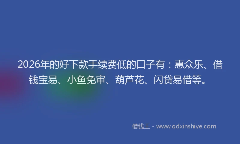 2026年的好下款手续费低的口子有：惠众乐、借钱宝易、小鱼免审、葫芦花、闪贷易借等。