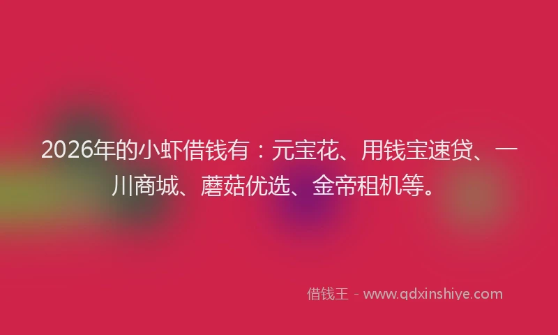 2026年的小虾借钱有：元宝花、用钱宝速贷、一川商城、蘑菇优选、金帝租机等。