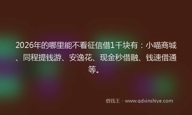 2026年的哪里能不看征信借1千块有：小喵商城、同程提钱游、安逸花、现金秒借融、钱速借通等。