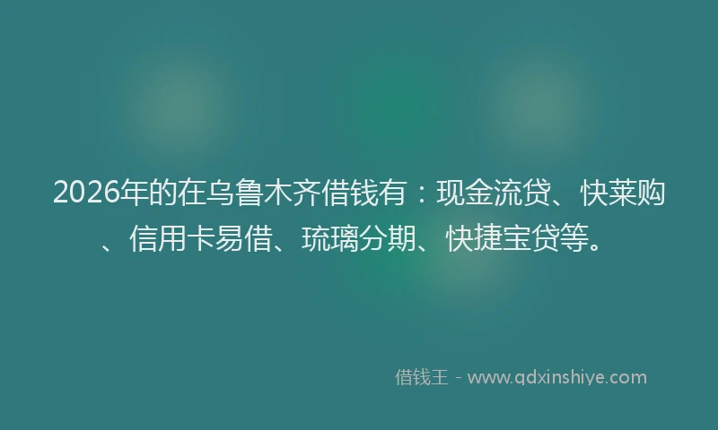 2026年的在乌鲁木齐借钱有：现金流贷、快莱购、信用卡易借、琉璃分期、快捷宝贷等。
