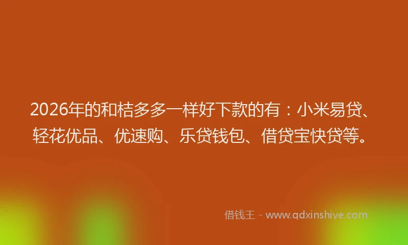 2026年的和桔多多一样好下款的有：小米易贷、轻花优品、优速购、乐贷钱包、借贷宝快贷等。