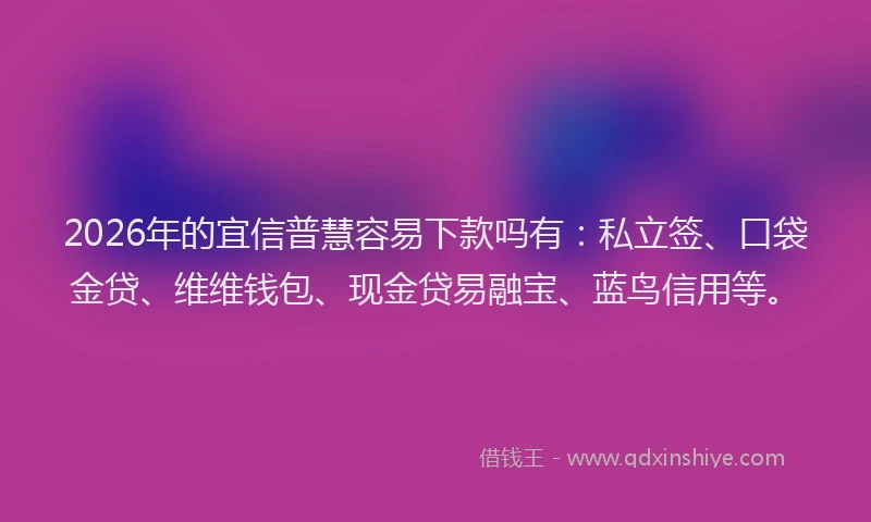 2026年的宜信普慧容易下款吗有:私立签、口袋金贷、维维钱包、现金贷易融宝、蓝鸟信用等。