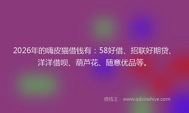 2026年的嗨皮猫借钱有：58好借、招联好期贷、洋洋借呗、葫芦花、随意优品等。