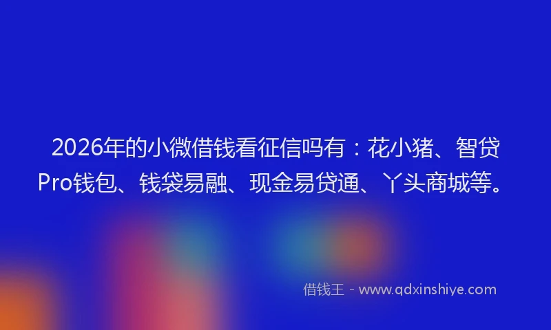 2026年的小微借钱看征信吗有：花小猪、智贷Pro钱包、钱袋易融、现金易贷通、丫头商城等。