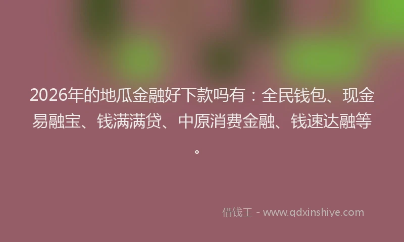 2026年的地瓜金融好下款吗有：全民钱包、现金易融宝、钱满满贷、中原消费金融、钱速达融等。