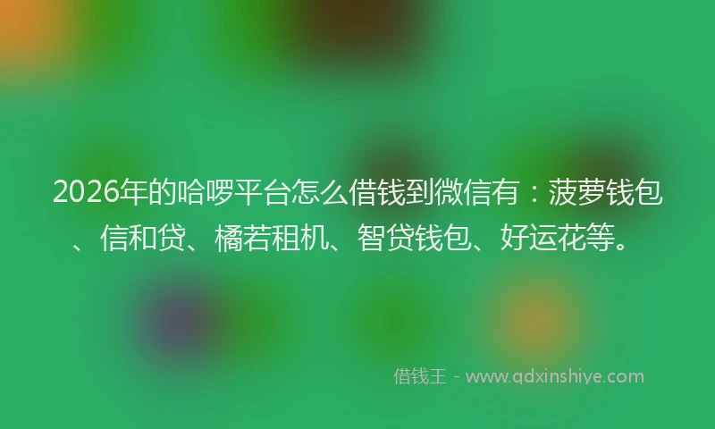 2026年的哈啰平台怎么借钱到微信有：菠萝钱包、信和贷、橘若租机、智贷钱包、好运花等。