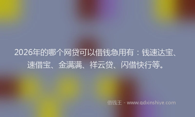2026年的哪个网贷可以借钱急用有：钱速达宝、速借宝、金满满、祥云贷、闪借快行等。