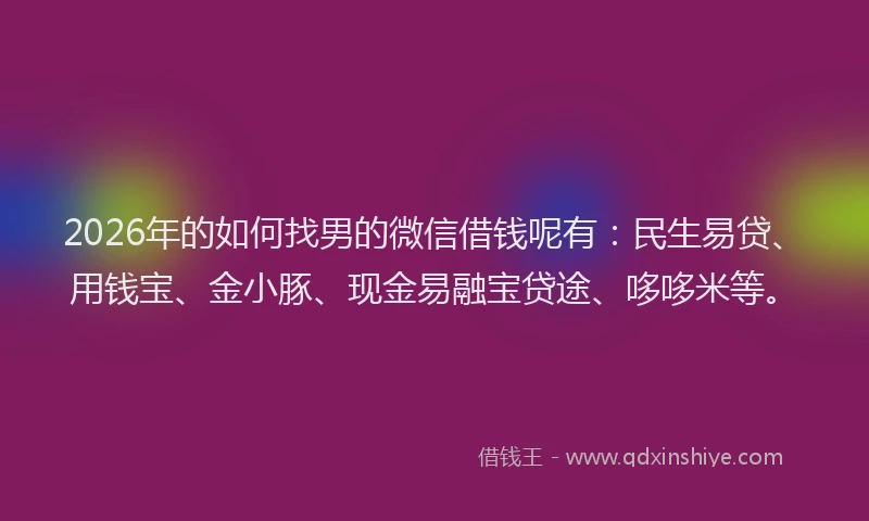 2026年的如何找男的微信借钱呢有：民生易贷、用钱宝、金小豚、现金易融宝贷途、哆哆米等。