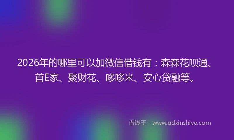 2026年的哪里可以加微信借钱有：森森花呗通、首E家、聚财花、哆哆米、安心贷融等。