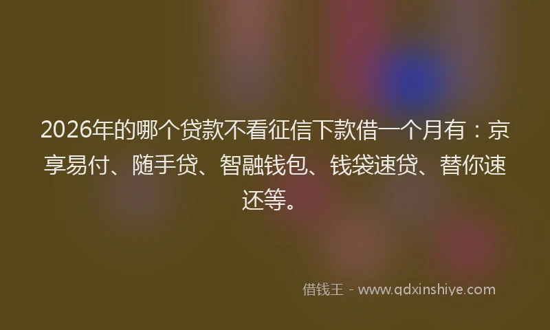 2026年的哪个贷款不看征信下款借一个月有：京享易付、随手贷、智融钱包、钱袋速贷、替你速还等。