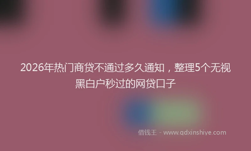 2026年热门商贷不通过多久通知，整理5个无视黑白户秒过的网贷口子