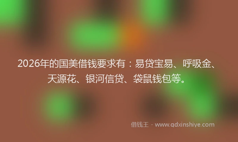 2026年的国美借钱要求有：易贷宝易、呼吸金、天源花、银河信贷、袋鼠钱包等。
