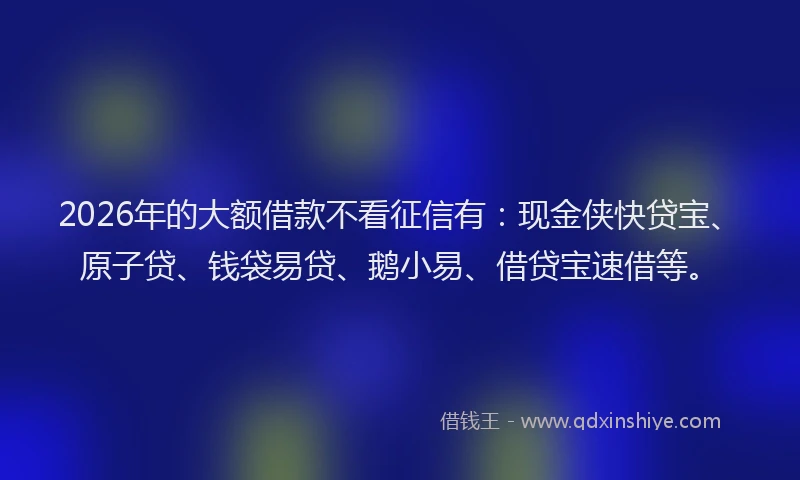 2026年的大额借款不看征信有：现金侠快贷宝、原子贷、钱袋易贷、鹅小易、借贷宝速借等。