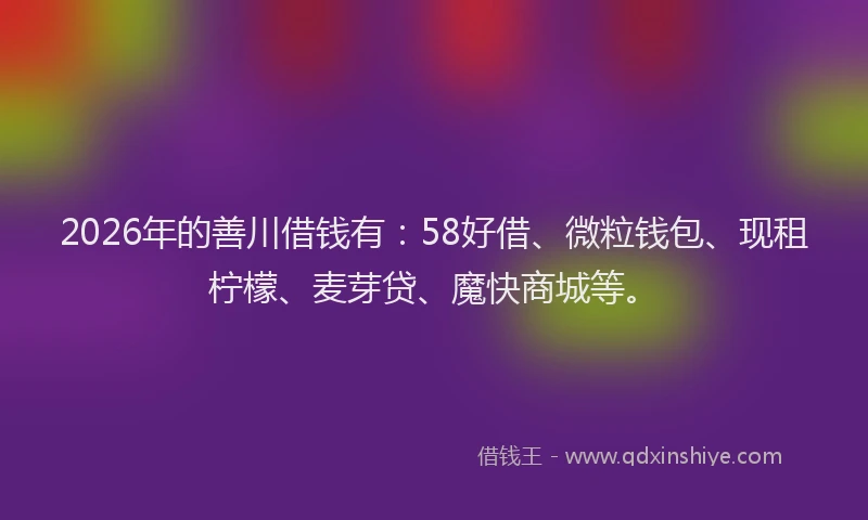 2026年的善川借钱有：58好借、微粒钱包、现租柠檬、麦芽贷、魔快商城等。