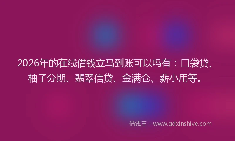 2026年的在线借钱立马到账可以吗有：口袋贷、柚子分期、翡翠信贷、金满仓、薪小用等。