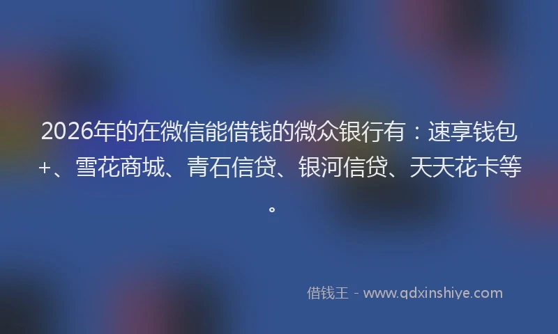2026年的在微信能借钱的微众银行有：速享钱包+、雪花商城、青石信贷、银河信贷、天天花卡等。