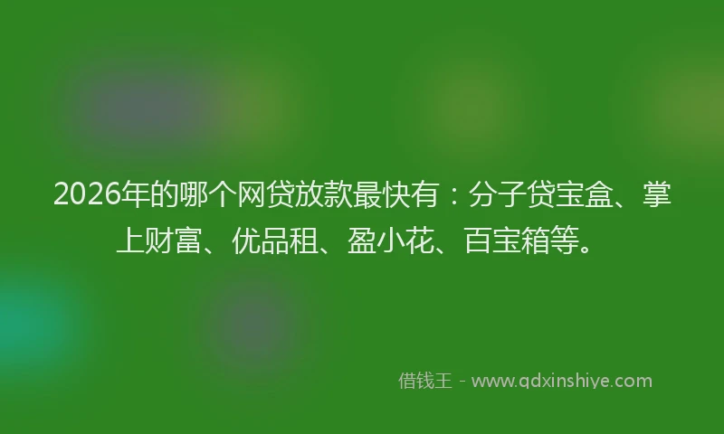 2026年的哪个网贷放款最快有：分子贷宝盒、掌上财富、优品租、盈小花、百宝箱等。