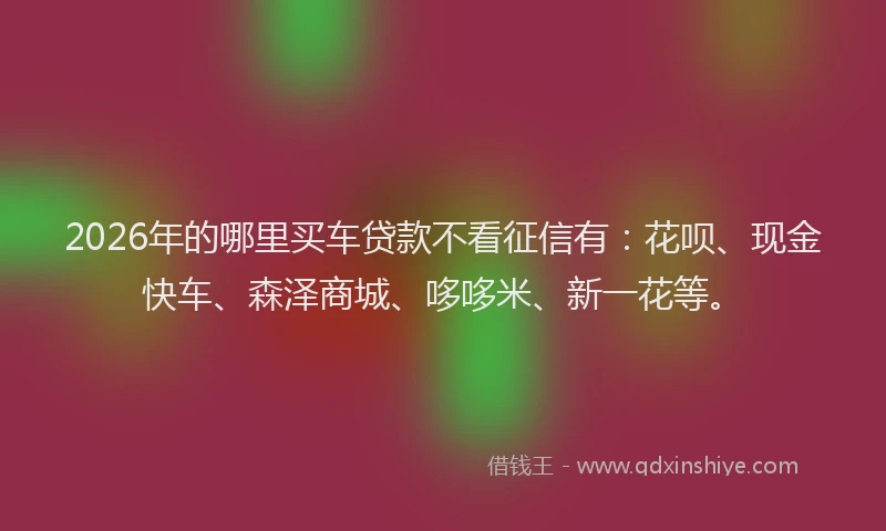 2026年的哪里买车贷款不看征信有：花呗、现金快车、森泽商城、哆哆米、新一花等。