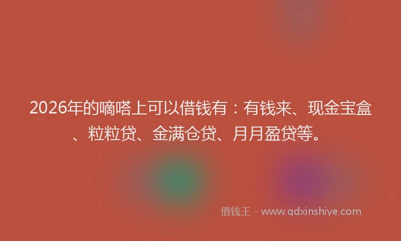 2026年的嘀嗒上可以借钱有：有钱来、现金宝盒、粒粒贷、金满仓贷、月月盈贷等。