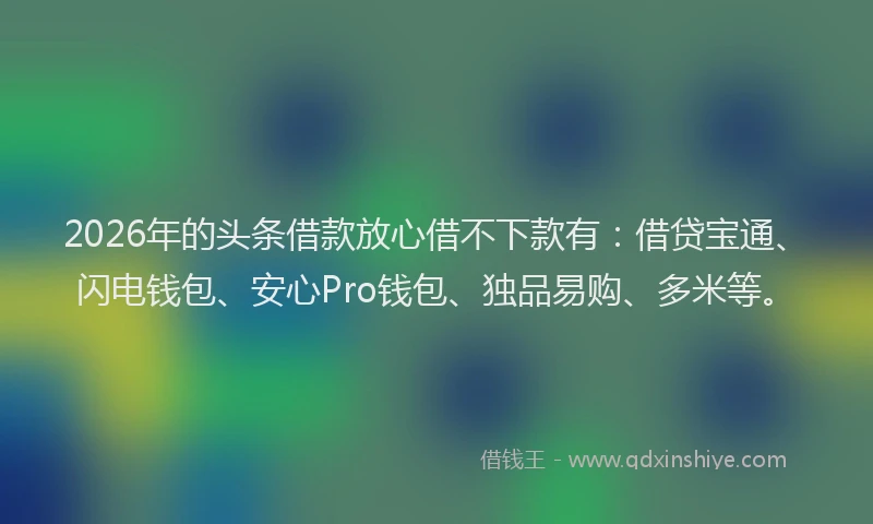 2026年的头条借款放心借不下款有：借贷宝通、闪电钱包、安心Pro钱包、独品易购、多米等。