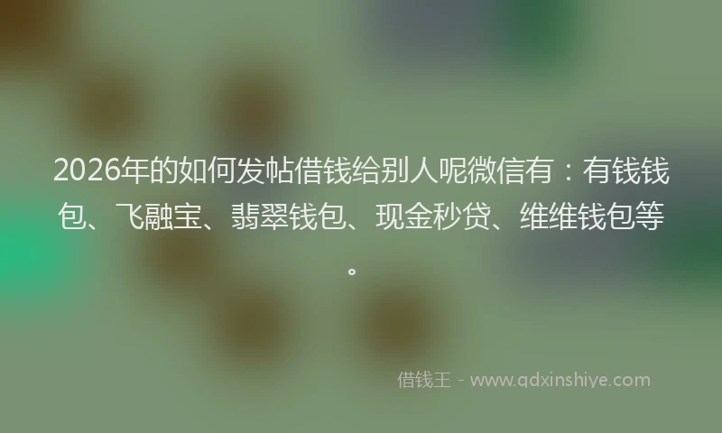 2026年的如何发帖借钱给别人呢微信有:有钱钱包、飞融宝、翡翠钱包、现金秒贷、维维钱包等。