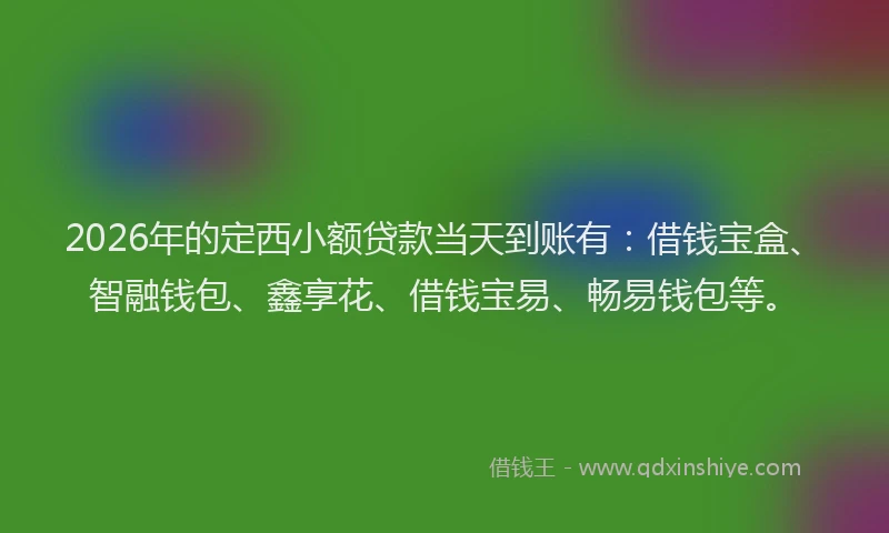 2026年的定西小额贷款当天到账有：借钱宝盒、智融钱包、鑫享花、借钱宝易、畅易钱包等。