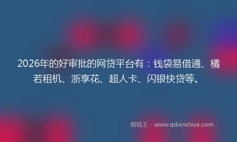 2026年的好审批的网贷平台有:钱袋易借通、橘若租机、浙享花、超人卡、闪银快贷等。