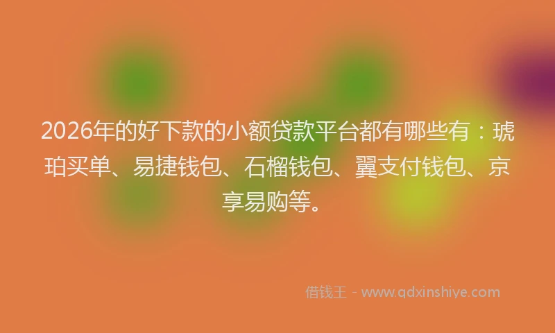 2026年的好下款的小额贷款平台都有哪些有：琥珀买单、易捷钱包、石榴钱包、翼支付钱包、京享易购等。