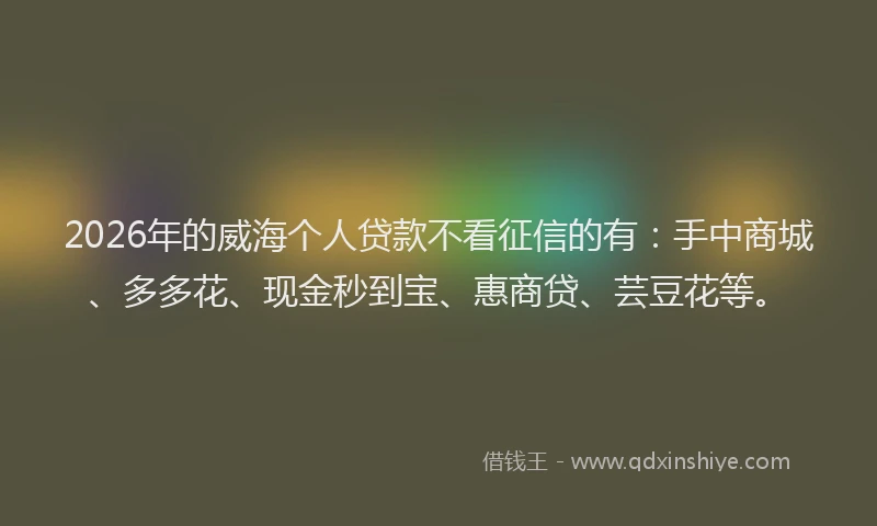 2026年的威海个人贷款不看征信的有：手中商城、多多花、现金秒到宝、惠商贷、芸豆花等。