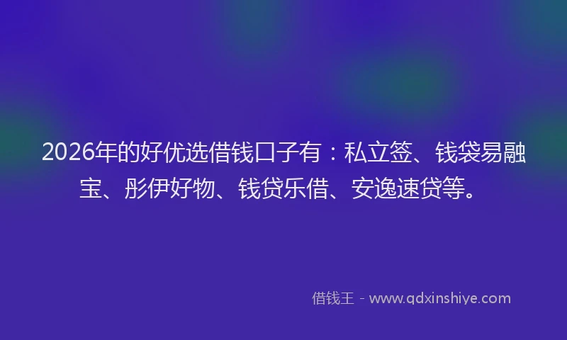 2026年的好优选借钱口子有：私立签、钱袋易融宝、彤伊好物、钱贷乐借、安逸速贷等。