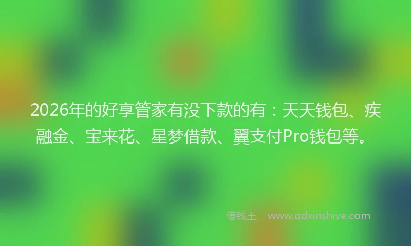 2026年的好享管家有没下款的有：天天钱包、疾融金、宝来花、星梦借款、翼支付Pro钱包等。