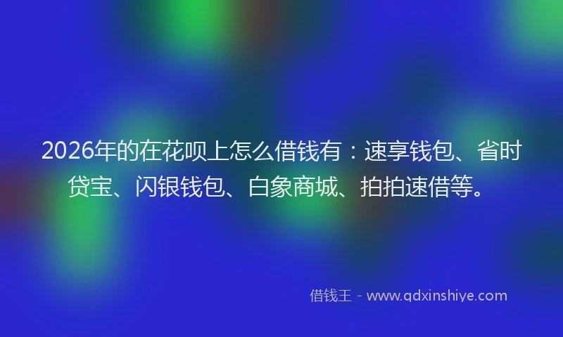 2026年的在花呗上怎么借钱有：速享钱包、省时贷宝、闪银钱包、白象商城、拍拍速借等。