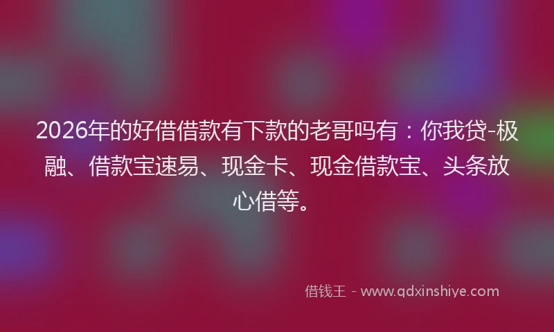 2026年的好借借款有下款的老哥吗有：你我贷-极融、借款宝速易、现金卡、现金借款宝、头条放心借等。