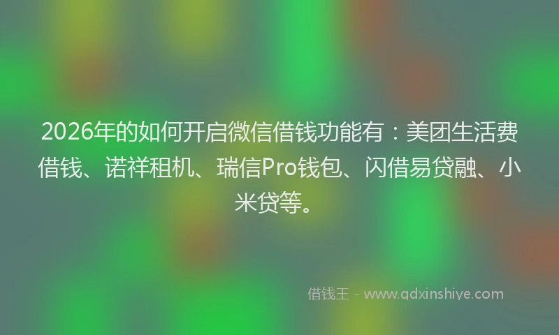 2026年的如何开启微信借钱功能有:美团生活费借钱、诺祥租机、瑞信Pro钱包、闪借易贷融、小米贷等。
