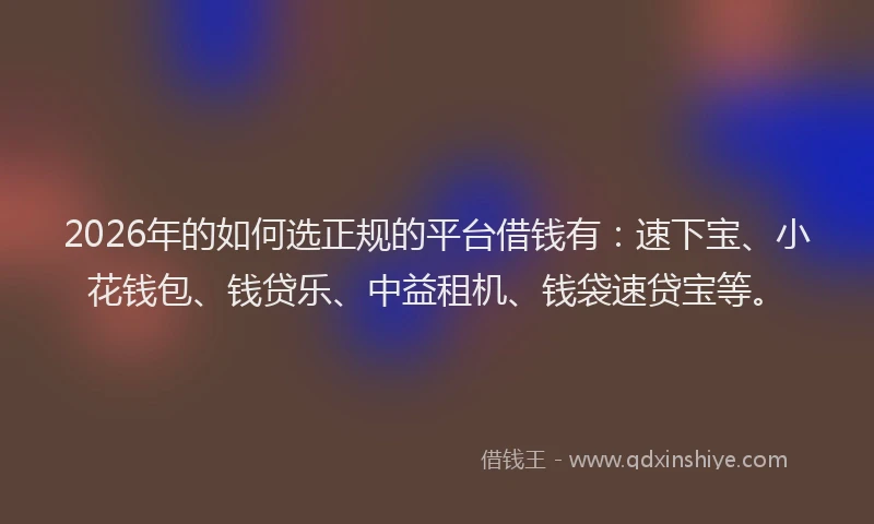2026年的如何选正规的平台借钱有：速下宝、小花钱包、钱贷乐、中益租机、钱袋速贷宝等。