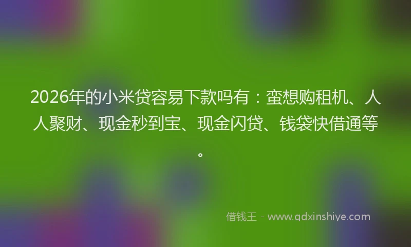 2026年的小米贷容易下款吗有：蛮想购租机、人人聚财、现金秒到宝、现金闪贷、钱袋快借通等。