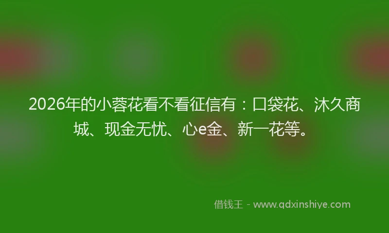2026年的小蓉花看不看征信有：口袋花、沐久商城、现金无忧、心e金、新一花等。