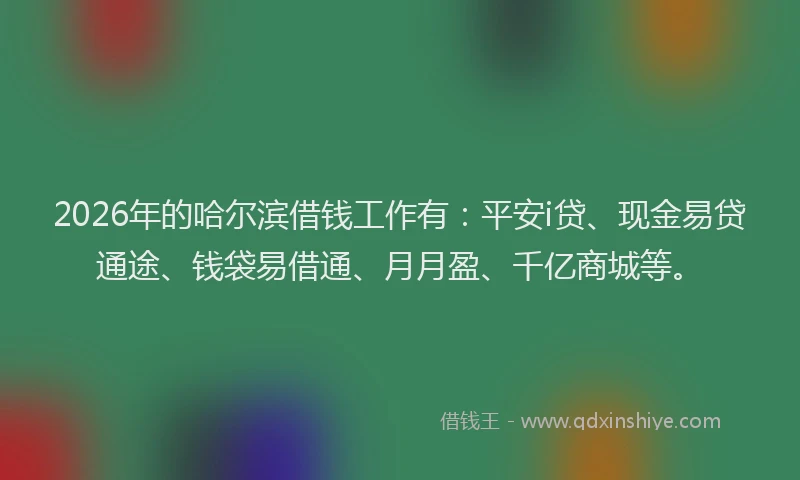 2026年的哈尔滨借钱工作有：平安i贷、现金易贷通途、钱袋易借通、月月盈、千亿商城等。