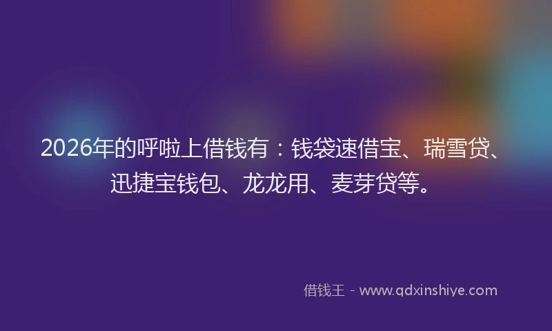 2026年的呼啦上借钱有：钱袋速借宝、瑞雪贷、迅捷宝钱包、龙龙用、麦芽贷等。