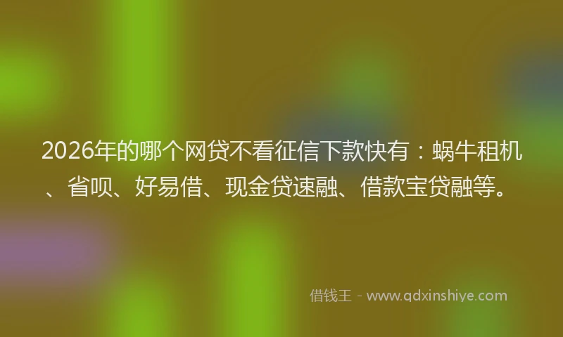 2026年的哪个网贷不看征信下款快有：蜗牛租机、省呗、好易借、现金贷速融、借款宝贷融等。