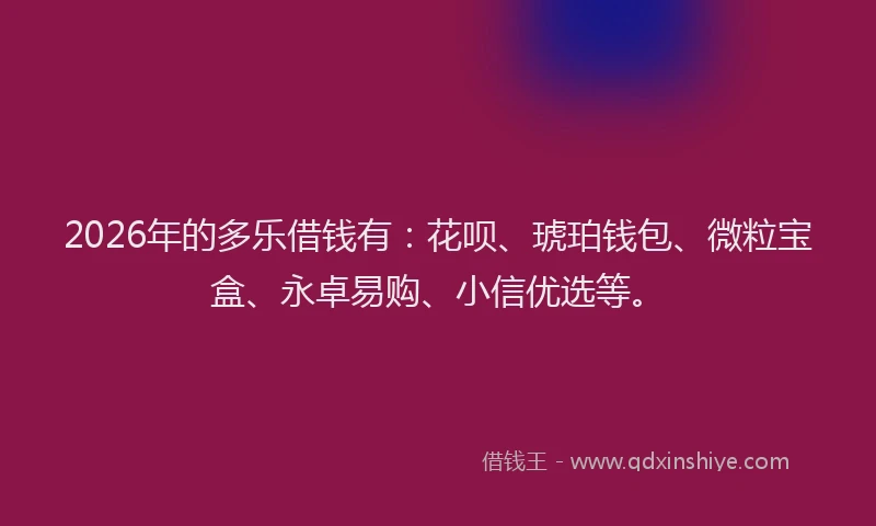 2026年的多乐借钱有：花呗、琥珀钱包、微粒宝盒、永卓易购、小信优选等。