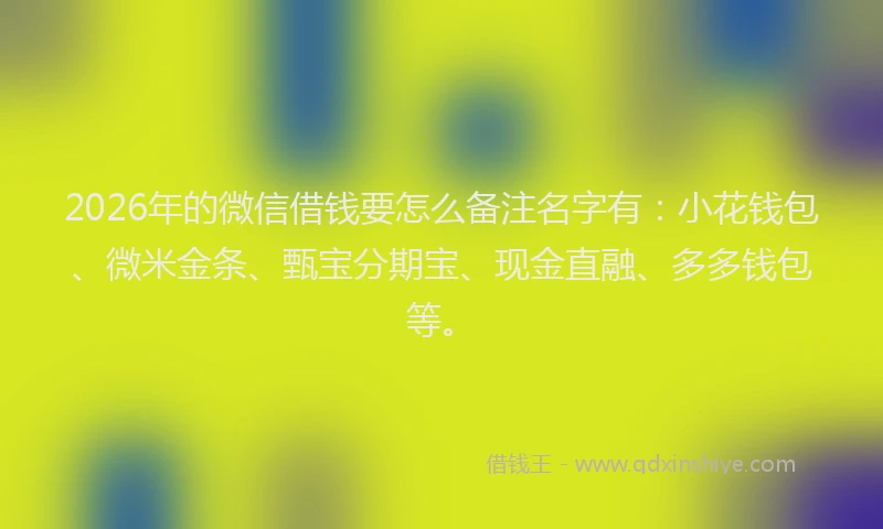 2026年的微信借钱要怎么备注名字有：小花钱包、微米金条、甄宝分期宝、现金直融、多多钱包等。